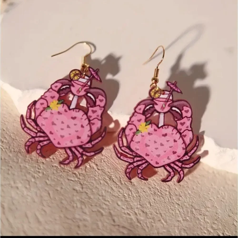 14k CRAB W/ COCKTAIL Earrings cute fun whimsical kawaii novelty | 2/$20 | NWOT